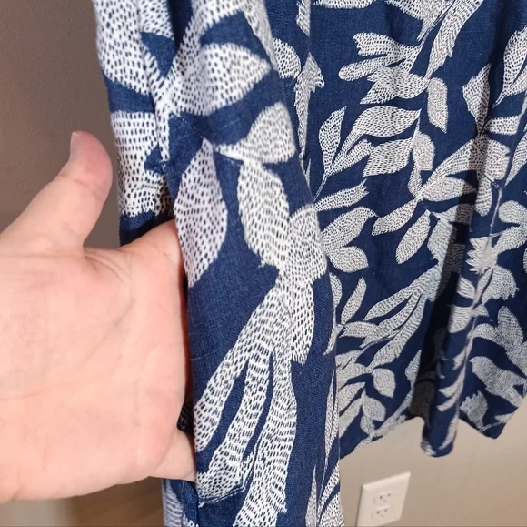 Chico’s Linen Leaf Print Popover Shirt Dress size 3 XL 16 Blue - Picture 5 of 9